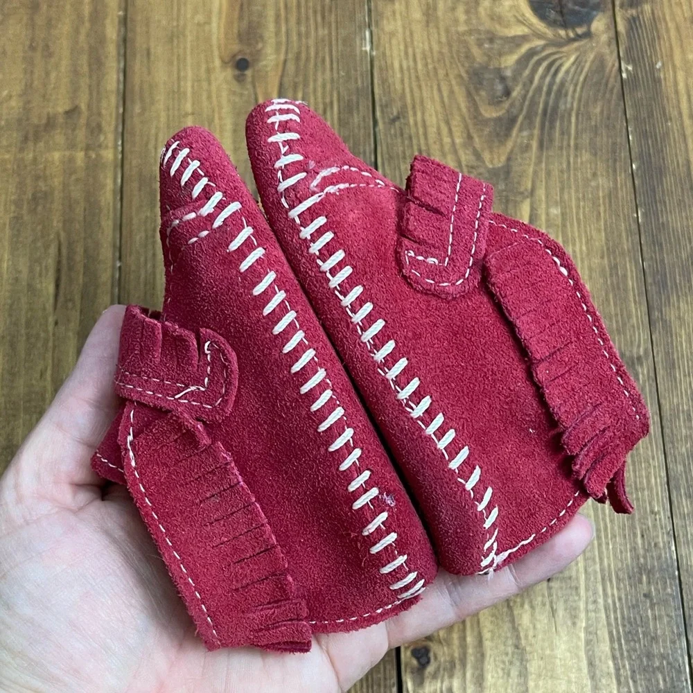 Minnetonka red suede baby moccasins size 2